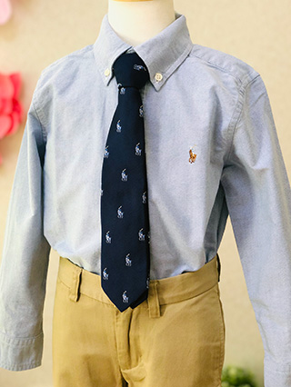 ラルフローレン　紺ブレザーとチノパンツのスーツ(紺ネクタイ)　115