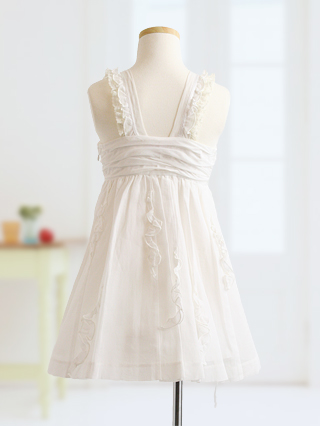 メゾピアノ 白とオフホワイトの胸にバラの飾りが可愛いミニドレス 110 ブランドフォーマル子ども服レンタル シンディキッズ