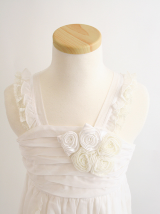 メゾピアノ 白とオフホワイトの胸にバラの飾りが可愛いミニドレス 110 ブランドフォーマル子ども服レンタル シンディキッズ