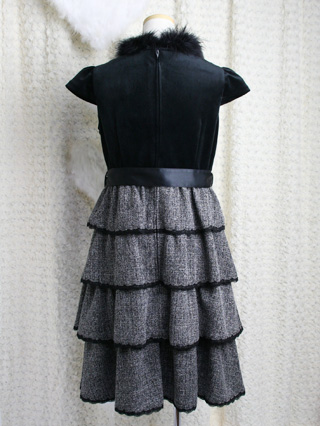 組曲 4段フリルのロングドレス(黒)　160